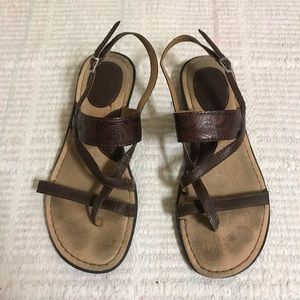 bøc brown faux leather strappy thong sandals 6